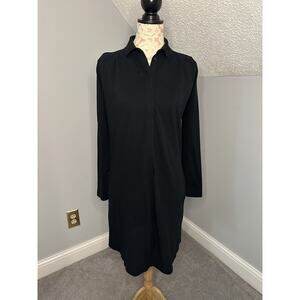 EUC Lacoste Womens Long Polo Dress Black Sz 34 US Small Collar Cotton Pockets
